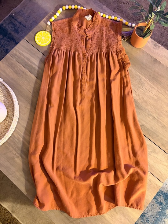 Flawless Dresses & Skirts - FLAWLESS Burnt Orange Ruffle-Trim Dress